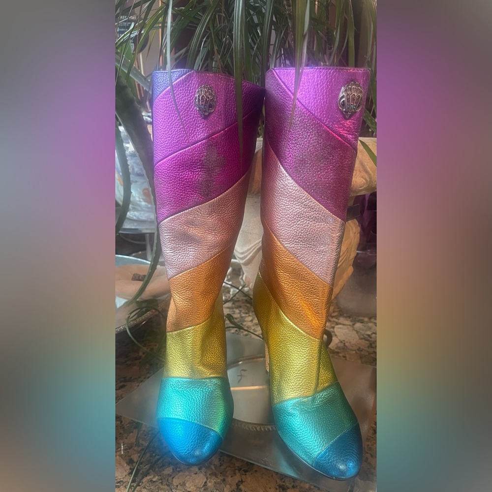 Kurt Geiger Multicolor Metallic Rainbow Knee-High Heeled Boots